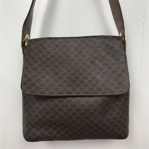 Céline Vintage Leather Trim Printed Shoulder Bag